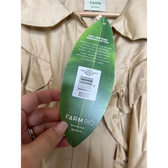 NWT Farm Rio Active Button Short Puffed Sleeve Pleated Mini Dress Beige Size: M - Picture 5 of 7